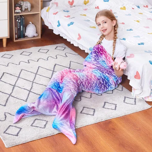 Vista 6 de Catalonia Manta de cola de sirena para niños, manta de franela súper suave para dormir para niñas de 3 a 14 años, regalo de cumpleaños para hija