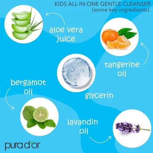 Vista 3 de PURA D'OR Lavado para niños de 16 onzas – Limpiador suave todo en uno – Base biológica USDA, sin sulfatos, sin desgarros, hipoalergénico, premium