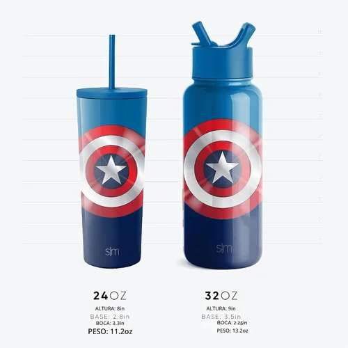 Vista 4 de Simple Modern - Vaso aislado con tapa abatible y tapa con pajilla de Los Vengadores de Marvel, botella de agua reutilizable de acero inoxidable