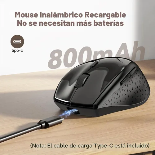 Vista 3 de TECKNET Ratón Inalámbrico Jiggler, Ratón Recargable de Clic Silencioso, Plug & Play con Adaptador USB-C, Ratón Ergonómico de 6400 DPI, Mover