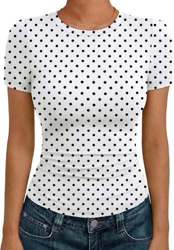 Vista 8 de AUTOMET - Camisetas básicas de manga corta para mujer, para verano, entrenamiento o gimnasio, con cuello redondo, ropa moderna estilo Y2K