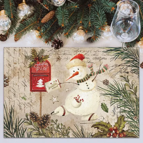 Vista 5 de Hushee - Juego de 6 manteles individuales de Navidad, 30 x 45 cm, manteles individuales lavables para mesa de comedor, manteles navideños