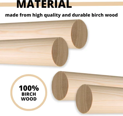 Vista 3 de 10 varillas de madera de abedul – Varillas de madera de 24 x 1/2 pulgadas de largo para manualidades de madera sin terminar, suministros