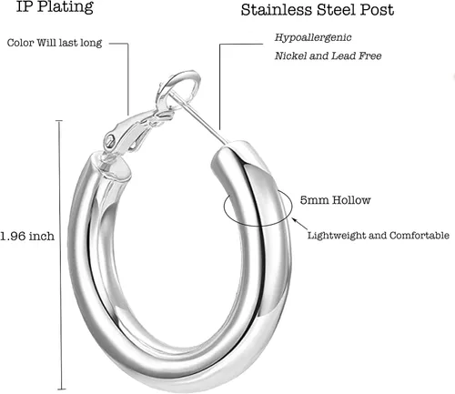 Vista 4 de Gold Chunky Hoop Earrings For Women Girls Stainless Steel Tube Hoop Earrings 14k Gold Plated Thick Hoop Earrings