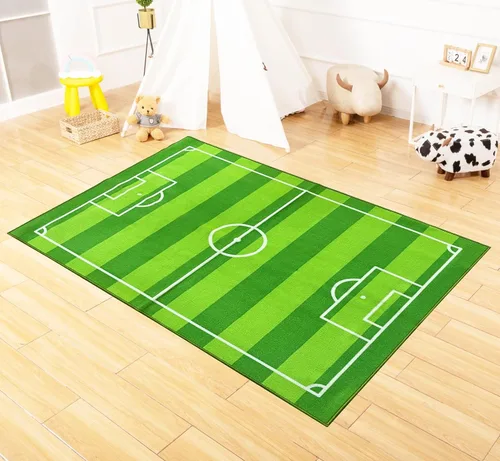 Vista 2 de FUNS Alfombra de campo de fútbol para niños, alfombra de campo de fútbol, alfombra de juego para niños y niñas, decoración del hogar, sala temática