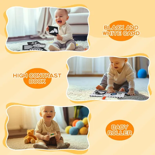 Vista 6 de Juguetes Montessori para bebés de 0 a 6 meses, juego educativo de aprendizaje 6 en 1 para recién nacidos, regalos para niños pequeños, incluye