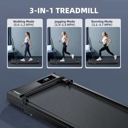 Vista 2 de Caminadora plegable para el hogar - Cintas de correr plegables con barra de mango portátil compactas plegables para interiores, almohadillas Negro