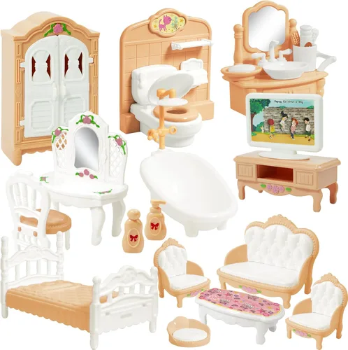 Vista 8 de Juego de 20 muebles y accesorios para casa de muñecas, muebles para casa de muñecas, mini muebles para casa de muñecas, 1 a escala 12, dormitorio