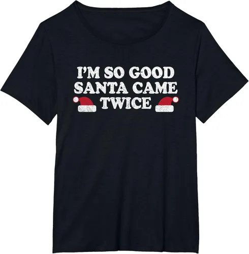 Vista 32 de Camiseta de Navidad con texto en inglés "I'm so good Santa came tware" Negro