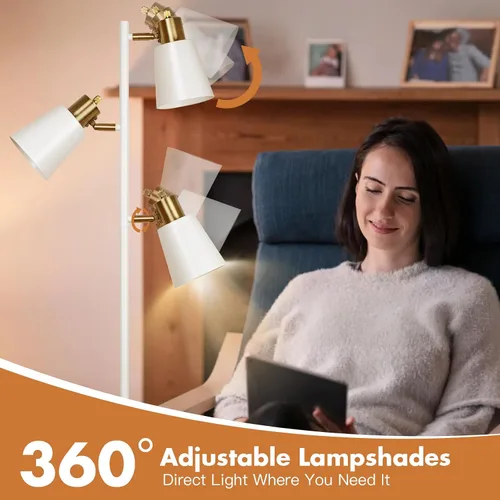 Vista 6 de Lámpara de pie estilo árbol para sala de estar, lámpara de pie industrial de 3 luces con 3 bombillas LED, cabezas giratorias ajustables, lámpara
