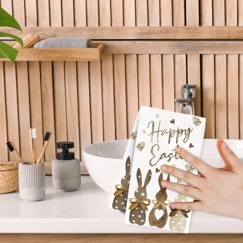 Vista 7 de 100 servilletas de Pascua con estampado de conejo, servilletas de papel para invitados, toallas de mano decorativas de conejo de Pascua, servilletas