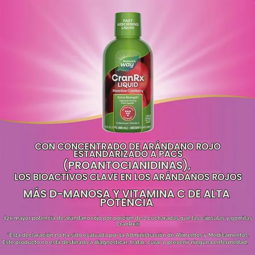 Vista 4 de Nature's Way CranRx Extra Strength Cranberry 1,000 mg, D-manosa + Vit C + Hibisco, 16 onzas líquidas