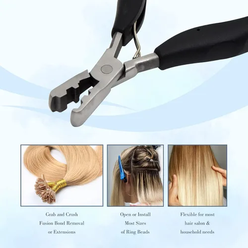 Vista 5 de Fusion Bond - Herramienta aplastadora para extensiones de cabello de queratina con punta plana, alicates para extensiones de cabello preunidas