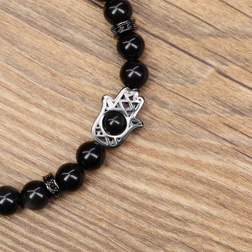 Vista 5 de COAI Hamsa - Pulsera de piedra de protección de mano para hombres y mujeres, Piedra