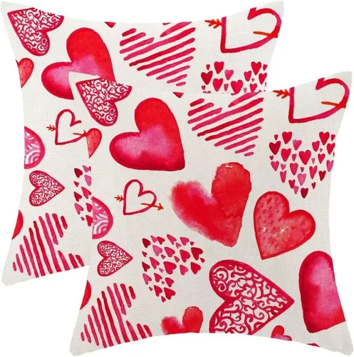 Vista 12 de AEIOAE Juego de 2 fundas de almohada de San Valentín de 16 x 16 pulgadas, almohadas de corazón rojo de amor de algodón para decoración del día