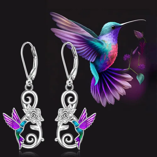 Vista 4 de Cat Sea Turtle Hummingbird Earrings Shamrock Snowflake Lotus Chakra Earrings for Women Blue Opal Turtle Sterling Silver