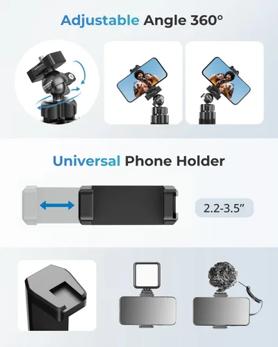 Vista 3 de UBeesize Trípode S, Trípode de lata calidad para teléfono, trípode flexible con obturador remoto inalámbrico, compatible con iPhone/Android Samsung