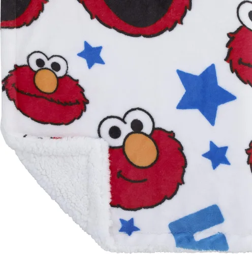 Vista 3 de Sesame Street Elmo, rojo, azul, amarillo, verde y blanco con estrellas súper suave manta de bebé, rojo, azul, blanco