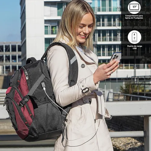 Vista 2 de swissdigital Mochila para portátil de viaje de negocios, para hombre y mujer, con puerto de carga USB inteligente, compatible con portátiles de 15.6