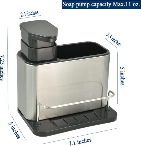 Vista 3 de Dispensador de jabón para fregadero de cocina y baño con soporte para esponja y soporte para cepillo, dispensador de jabón para platos