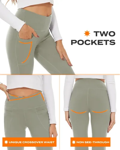 Vista 165 de TNNZEET Leggings acampanados negros para mujer, pantalones de yoga cruzados con bolsillos, corte de bota, leggings acampanados