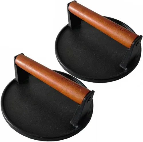 Vista 5 de Firsgrill Prensa para parrilla de hierro fundido resistente de 8.3"×4.3" y peso para bistec con mango de madera de agarre cómodo que no se calienta