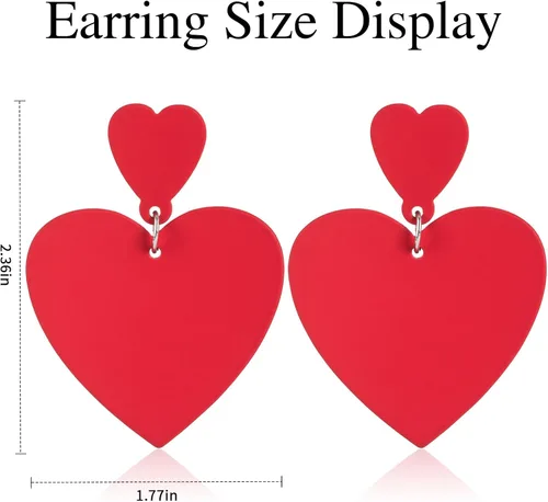 Vista 7 de Aretes colgantes de doble corazón para mujer, aretes en forma de corazón, bonitos aretes de amor para concierto y día de San Valentín