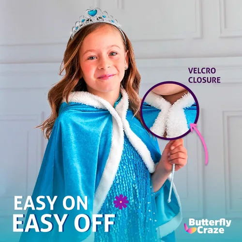 Vista 5 de Butterfly Craze Snow Princess Kids Cape with Hood Childrens Warm Winter Wrap Shawl Ice Blue Cape Only