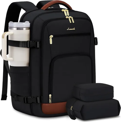 Vista 28 de LOVEVOOK Mochila de viaje para mujer y hombre, Beige, Mochilas de viaje