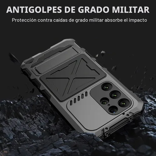 Vista 2 de Simicoo Samsung S23 Ultra - Funda de metal para parachoques, color negro, resistente Armor Defender con Gorilla Glass integrado, protección de grado