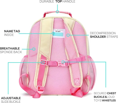 Vista 5 de mibasies Mochila para niñas y niños, ideal para niños y niñas, mochila para preescolar jardín de infantes y primaria, beige rosado, Niños-12L US