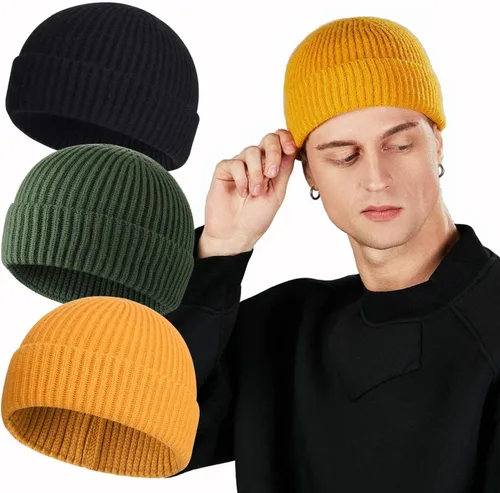 Vista 14 de ROYBENS Swag Wool Knit Cuff Short Fisherman Beanie for Men Women Winter Hat 1 albaricoque