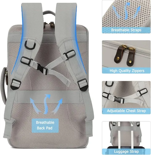 Vista 6 de G-FAVOR Mochila de viaje para hombres y mujeres, mochila de transporte aprobada con 4 cubos de embalaje, Gris expandible, Mochilas de viaje