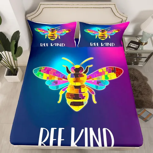 Vista 8 de Erosebridal Honey Bee - Juego de sábanas bajeras negras y doradas, tamaño individual, diseño geométrico de panal de abeja para niños y niñas, funda