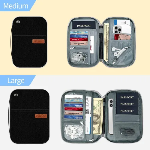 Vista 3 de Billetera de pasaporte de viaje, con bloqueo RFID para familia, hombres y mujeres, portátil, ligera, de primera calidad, organizador de documentos