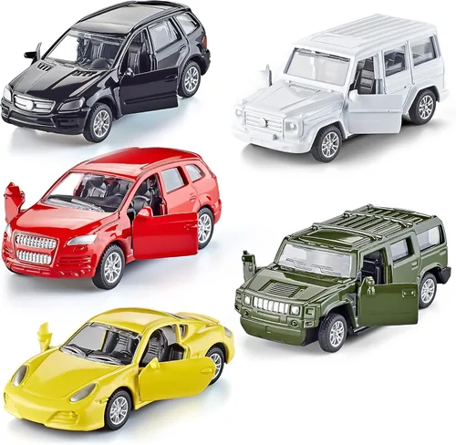 Vista 13 de KIDAMI Juego de 5 autos de juguete de metal fundido a presión, puertas que se abren, ambulancia de autos retrocedentes, paquete de regalo para niños