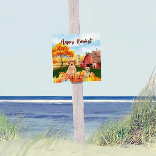 Vista 4 de Happy Harvest Frenchton Dog Barn Wood Sign Retro Fall Sweet Fall Wall Plaque Pumpkin Patch Wood Panels Home Wall Decoration for Home Kitchen Living