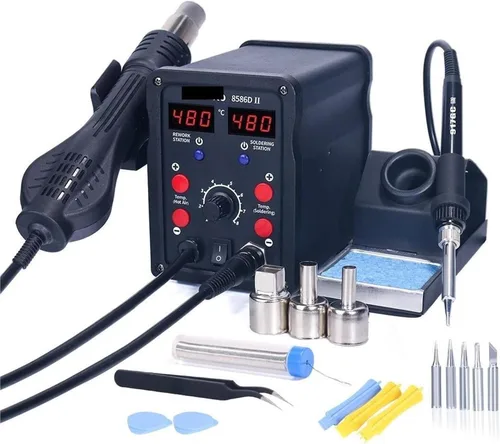 Vista 2 de Soldering Stations, Soldering Station 8586D Hot Air 2 in 1 Iron Welding Rework for BGA SMD PCB IC Repair