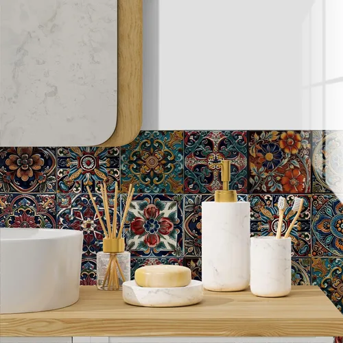 Vista 31 de Alwayspon Adhesivo para azulejos de pared moriscos para despegar y pegar, calcomanías de vinilo autoadhesivas para azulejos de cocina y baño, 4 x 4