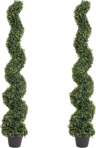 Vista 25 de THE BLOOM TIMES Juego de 2 árboles topiarios artificiales en espiral de 3 pies para exteriores, plantas de boj falsas de 36" para exteriores - Árbol