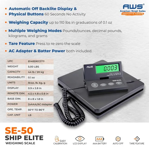 Vista 4 de American Weigh Scales Báscula de envío digital Paquete postal multifuncional de alta precisión y báscula de pesaje de equipaje 110 libras x 0.1