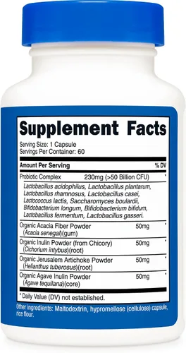 Vista 5 de Nutricost Probiotic Complex - 50 mil millones de UFC, 60 cápsulas - Probiótico para hombres y mujeres - Cápsulas vegetarianas, sin OMG, sin gluten