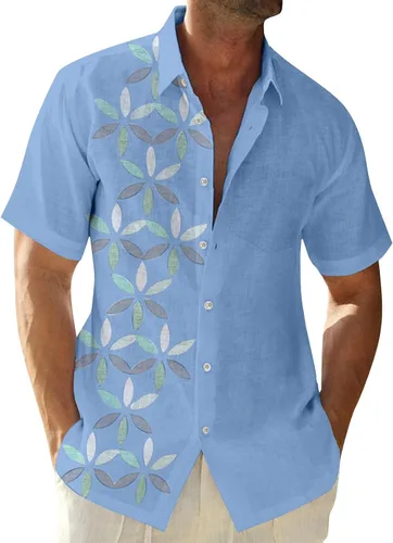 Vista 5 de RTRDE Men's Button Down Shirts Short Sleeve Graphic Print Hawaiian Vacation Beach Shirt, M-4XL