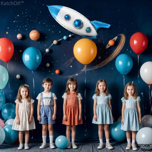 Vista 4 de Katchon, Globos de cohete azules enormes – 33 pulgadas Decoraciones de fiesta del espacio exterior con globo de cohete, globo espacial