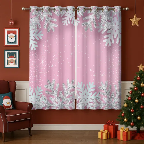 Vista 15 de Cortinas opacas de Navidad para niñas y niños, decoración del hogar, decoración navideña, árbol de acebo, estrella, Navidad, ojales, cortinas