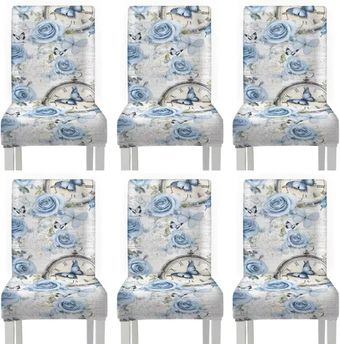 Vista 10 de Rnyleeg Juego de 1 funda para sillas de comedor con diseño de mariposa y rosa azul, elegante, suave, lavable, para cocina, hotel, ceremonia