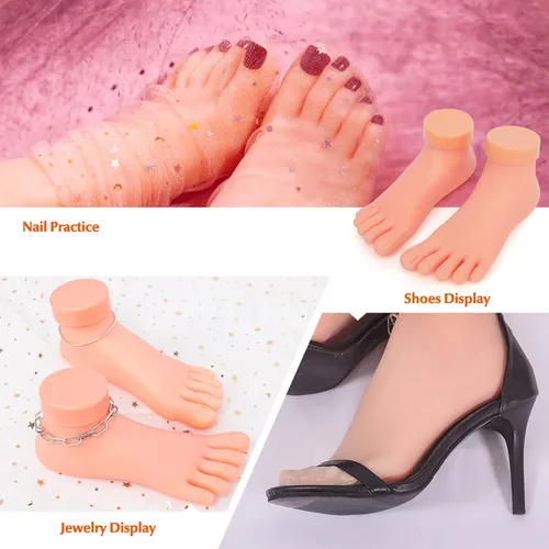 Vista 8 de Paquete de 2 puntas de uñas de práctica, herramienta de mano de entrenamiento de arte y 1 par de práctica de pie falso, herramienta de manicura