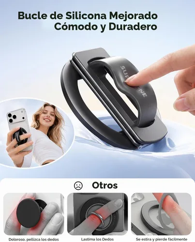 Vista 2 de SUPERONE para agarre de teléfono MagSafe, bucle de silicona suave y soporte Negro