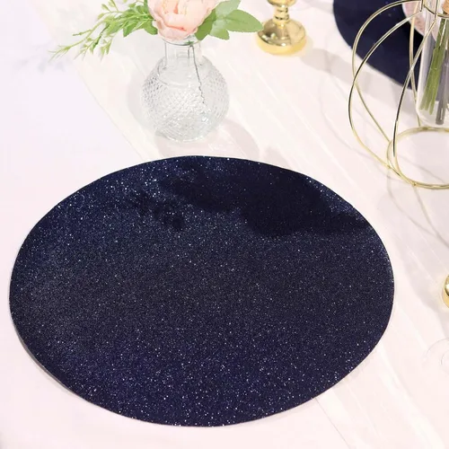 Vista 9 de Efavormart - Juego de 6 manteles individuales antideslizantes de piel sintética con purpurina, color azul marino para bodas, banquetes, fiestas