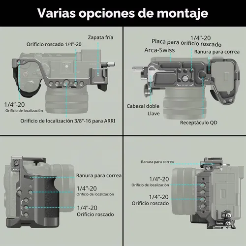 Vista 6 de Kit de Jaula de Cámara de Liberación Rápida SmallRig HawkLock para Sony A7C II/ A7CR con Empuñadura de Silicona Integrada, Jaula Completa de Acceso